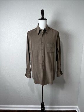 Robert Barakett Men's Long Beige Button-Down Shirt Size L